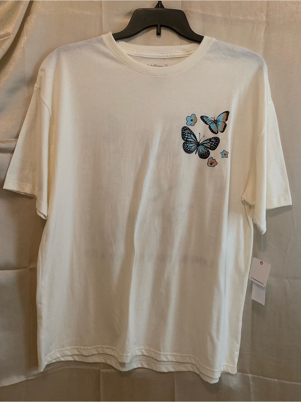 Rebellious One 100% Cotton Butterfly Graphic T-Shirt in Antique White, NWT